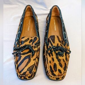 Donald Pliner Leopard Calf Hair 7.5 Moc Flat Drivers "Lacey" EUC Shoes Leather